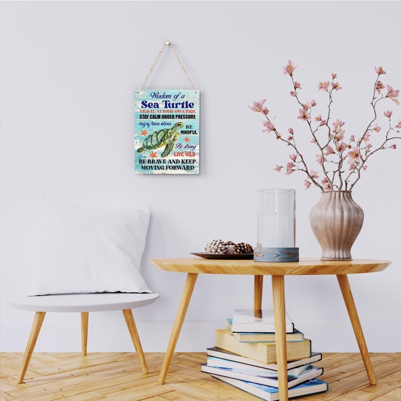 BELLOWDEER Sea Turtle Decor Inspirational Turtle Decor Plaque Signs Gifts for Turtle Lovers Gift Ideas for Friends Office Bedroom Living Room Home Beach House Nursery Wall Art Decor Wooden Hanging Sign 8x10 Inch - Image 2